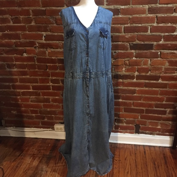 Ashley Stewart denim sleeveless button down dress - Picture 1 of 4